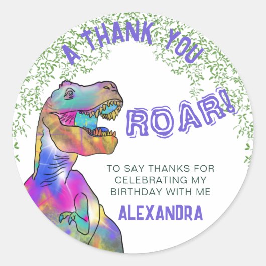 Dank u voor uw kleurrijke dinosaurus ronde sticker (Voorkant)