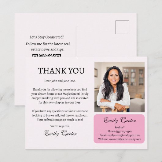 Dank u voor uw makelaaractiviteiten briefkaart (Voorkant / Achterkant)