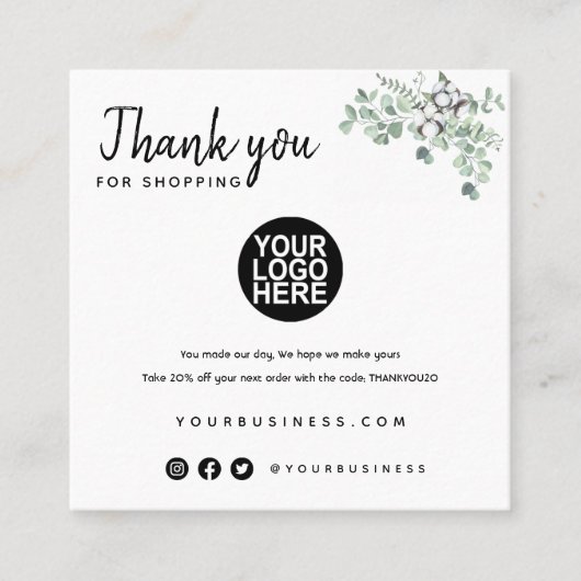 Dank u voor uw orde Kaarten Sjabloon kleine Busi Vierkante Visitekaartje (Voorkant)