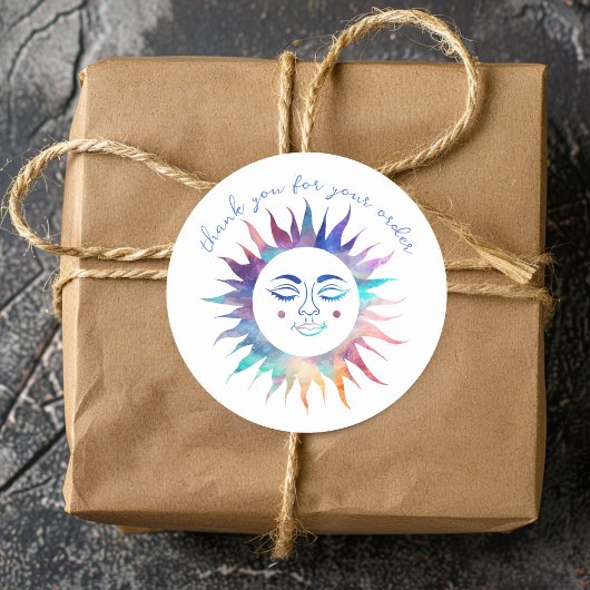 "Dank u voor uw orde" Kleurrijke Douane Zon Ronde Sticker