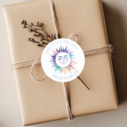 "Dank u voor uw orde" Kleurrijke Douane Zon Ronde Sticker