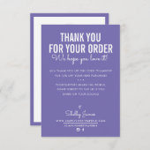 DANK U VOOR UW ORDE tussenvoegsel witte paarse ink Bedankkaart (Voorkant / Achterkant)