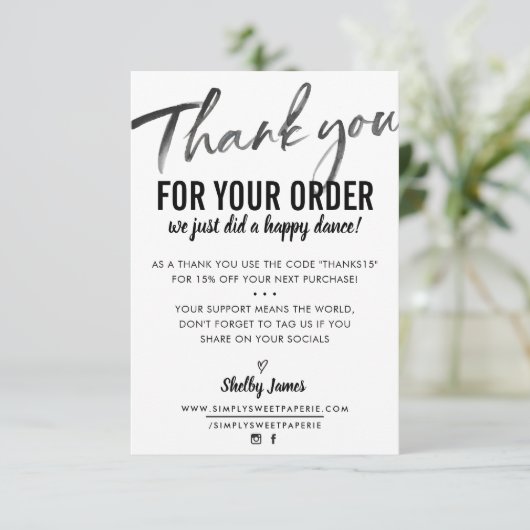 DANK U VOOR UW ORDE tussenvoegselmoderne inkt het  Bedankkaart (Staand voorkant)