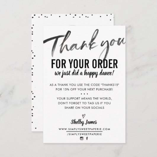 DANK U VOOR UW ORDE tussenvoegselmoderne inkt het  Bedankkaart (Voorkant / Achterkant)