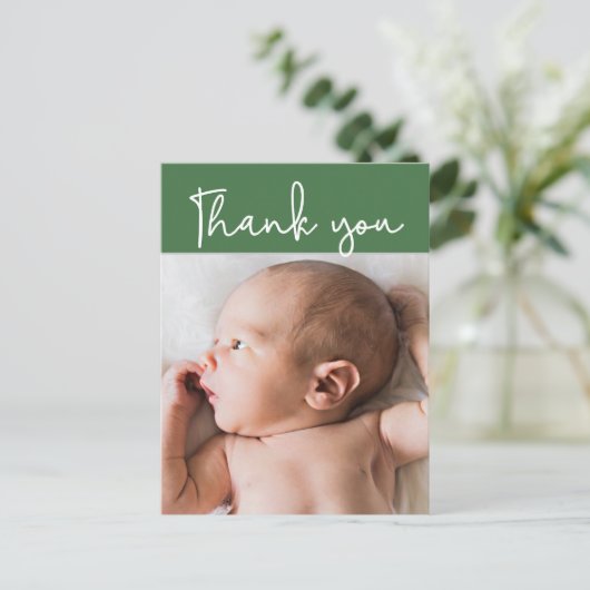 Dank u voor uw persoonlijke groene moderne babyjon aankondigingskaart (Staand voorkant)
