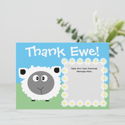 Dank u voor uw persoonlijke taart Funny Sheep Dais Bedankkaart (Staand voorkant)