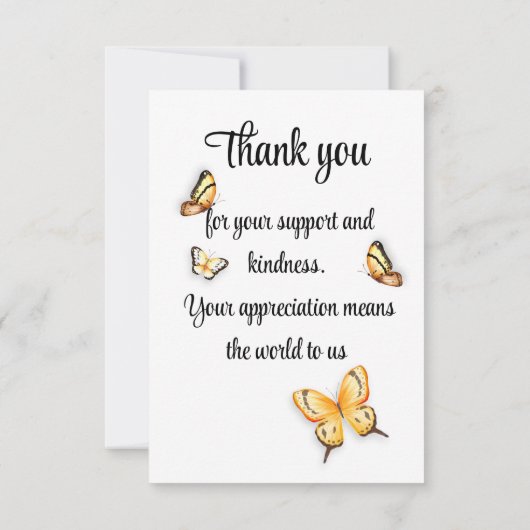 Dank u voor uw steun en vriendelijkheid. bedankkaart (Achterkant)