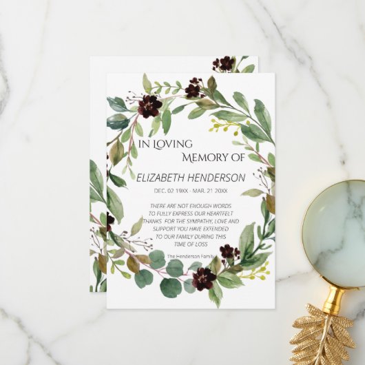 Dank u voor uw sympathie. bedankkaart (Voorkant / Achterkant in situ)