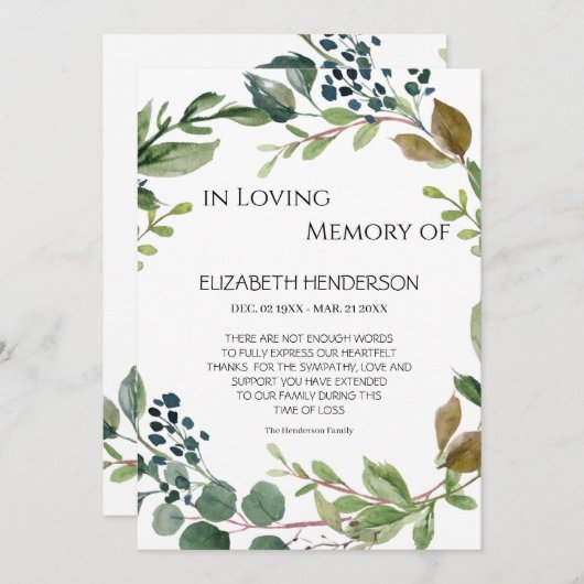 Dank u voor uw sympathie. bedankkaart (Voorkant / Achterkant)