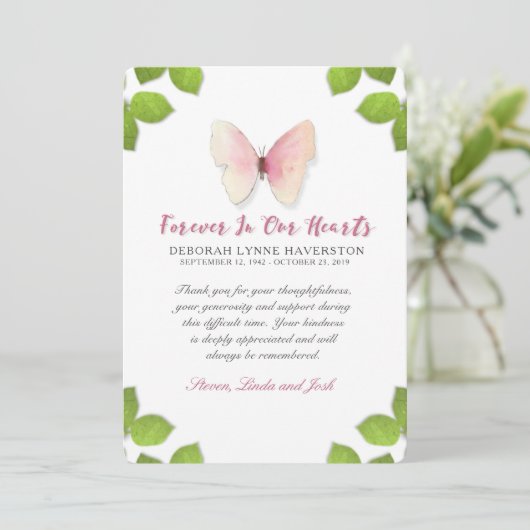 Dank u voor uw sympathie Butterfly Memorial Kaart (Staand voorkant)