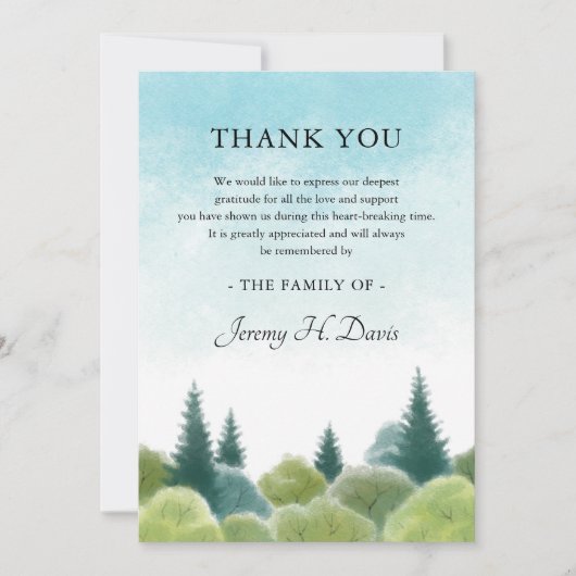 Dank u voor uw sympathie Waterverf Woodland Sky No Bedankkaart (Voorkant)