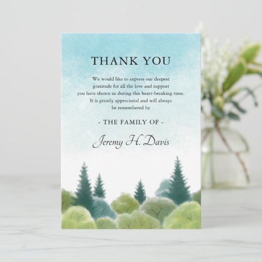 Dank u voor uw sympathie Waterverf Woodland Sky No Bedankkaart (Staand voorkant)