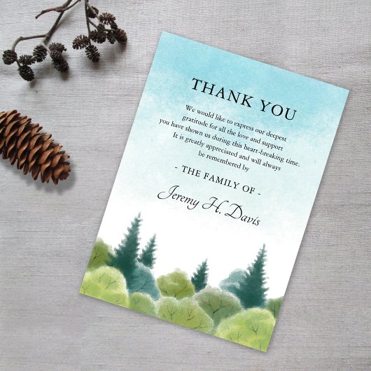 Dank u voor uw sympathie Waterverf Woodland Sky No Bedankkaart