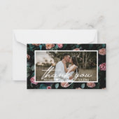 dank u voor uw trouwfoto modern handschrift floral notitiekaartje (Voorkant)