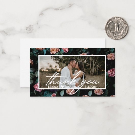 dank u voor uw trouwfoto modern handschrift floral notitiekaartje (Voorkant / Achterkant in situ)