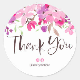 Dank u voor uw typografie penseel roze florale wat ronde sticker