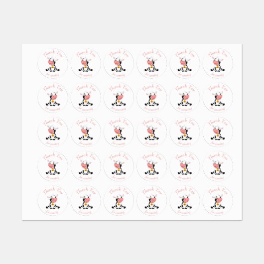 dank u voor uw verjaardag roze KOE stickers (Vel)