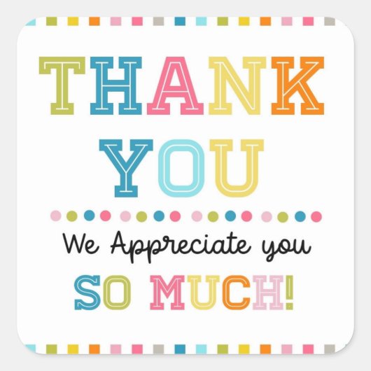Dank u voor uw waardering vierkante sticker (Voorkant)