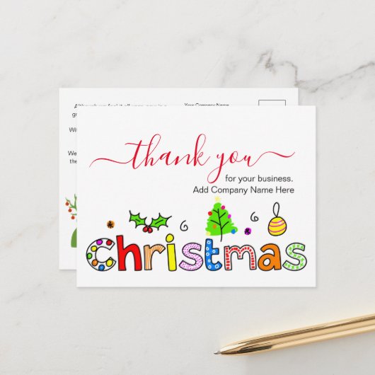 Dank U Voor Uw Zakelijke Kerstbestelling Briefkaart (Voorkant / Achterkant in situ)