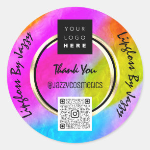 Dank u voor uw zakelijke QR-code roze moderne Logo Ronde Sticker