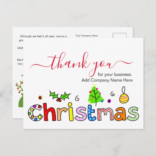 Dank u voor uw zaken met Kerstmis Briefkaart (Voorkant / Achterkant)