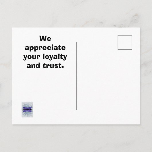 Dank u voor uw zaken - waardering voor onze klante briefkaart (Achterkant)