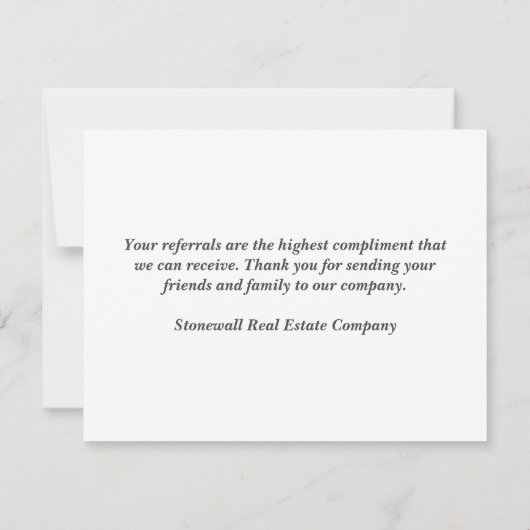 Dank u voor Verwijzingen Floral Real Estate Compan Kaart (Achterkant)