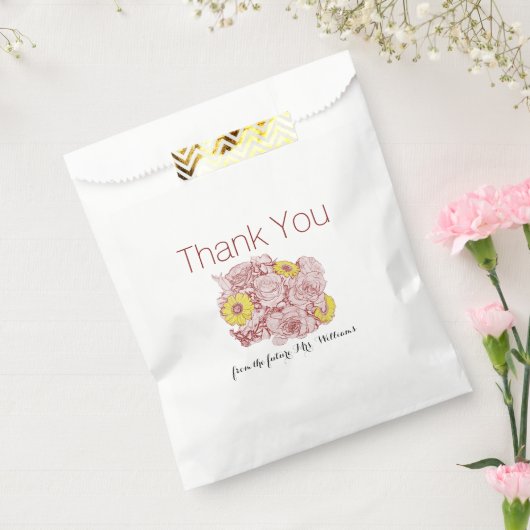 Dank u Vrijgezellenfeest geschetst boeket kunstwer Bedankzakje (Gezegeld)