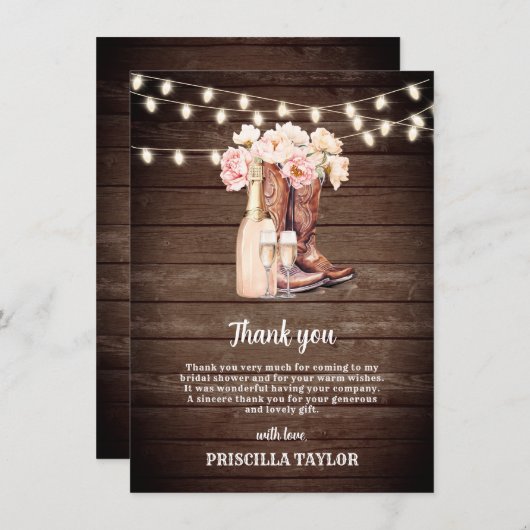 DANK U VRIJGEZELLENFEEST Roze Cowgirl Rustieke Laa Bedankkaart (Voorkant / Achterkant)