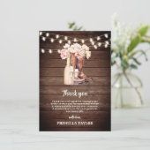 DANK U VRIJGEZELLENFEEST Roze Cowgirl Rustieke Laa Bedankkaart (Staand voorkant)