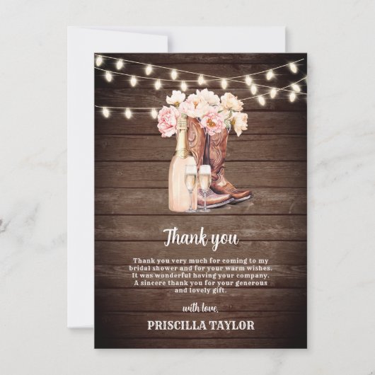 DANK U VRIJGEZELLENFEEST Roze Cowgirl Rustieke Laa Bedankkaart (Voorkant)