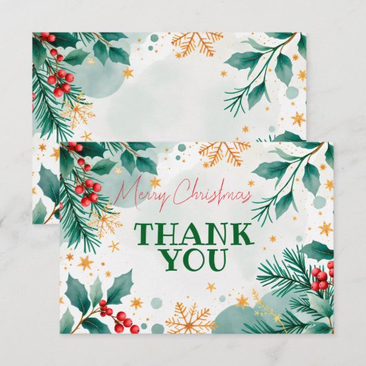 Dank u Vrolijk Kerstfeest Kaart – Bladeren & Besse (Voorkant / Achterkant)