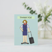 Dank u Vrouw Cabin Crew Cartoon Briefkaart (Staand voorkant)