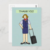 Dank u Vrouw Cabin Crew Cartoon Briefkaart (Voorkant / Achterkant)