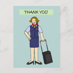 Dank u Vrouw Cabin Crew Cartoon Briefkaart
