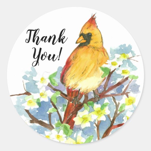Dank u Vrouw Kardinaal Bird Dogwood Ronde Sticker (Voorkant)