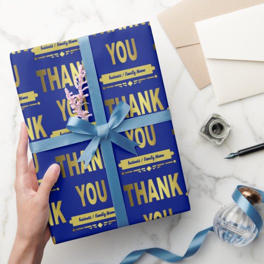 Dank U Waardering Blauwe Gouden Typografie Cadeaupapier (Geschenken)