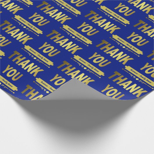Dank U Waardering Blauwe Gouden Typografie Cadeaupapier (Hoek)