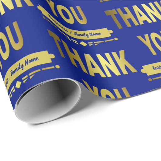 Dank U Waardering Blauwe Gouden Typografie Cadeaupapier (Rol Hoek)