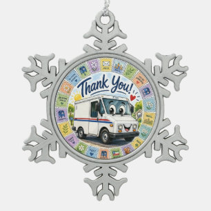 Dank u waardering postarbeiders tin sneeuwvlok ornament