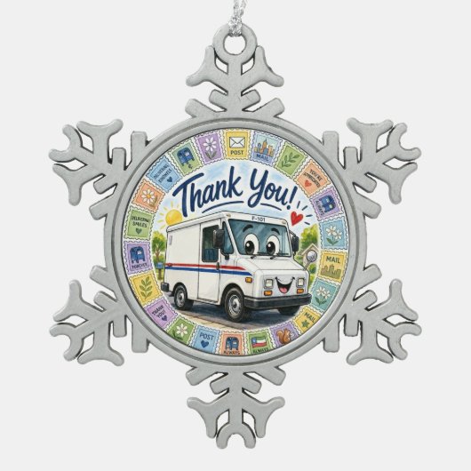 Dank u waardering postarbeiders tin sneeuwvlok ornament (Voorkant)
