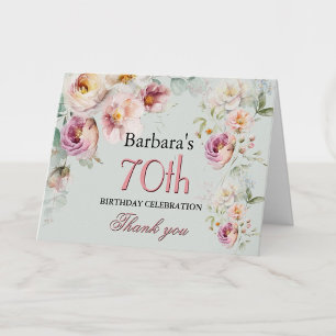 Dank U Watercolor Bloemen 70ste Verjaardagsfeestje Bedankkaart