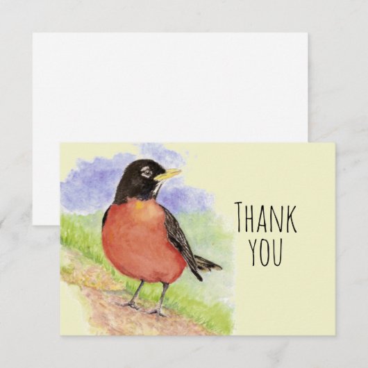 Dank u Waterverf American Robin Bird Natuur Bedankkaart (Voorkant / Achterkant)