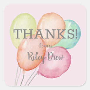Dank u Waterverf Balloons Roze Vierkante Sticker