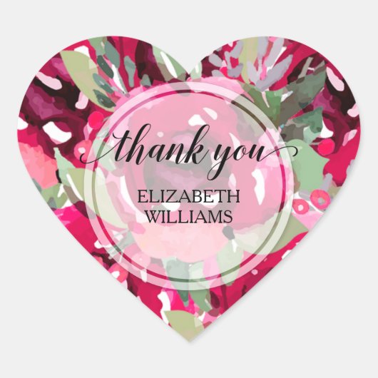 Dank U Waterverf Bloemen Hart Sticker (Voorkant)