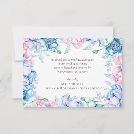 Dank u Waterverf Bloemenbruiloft 3-foto kaart (Achterkant)