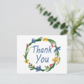 Dank u Waterverf Bloemenkrans Blauw Briefkaart (Staand voorkant)