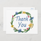 Dank u Waterverf Bloemenkrans Blauw Briefkaart (Voorkant / Achterkant)