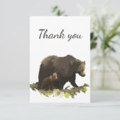 Dank u Waterverf bruin Beer en dop in het midden Bedankkaart (Staand voorkant)