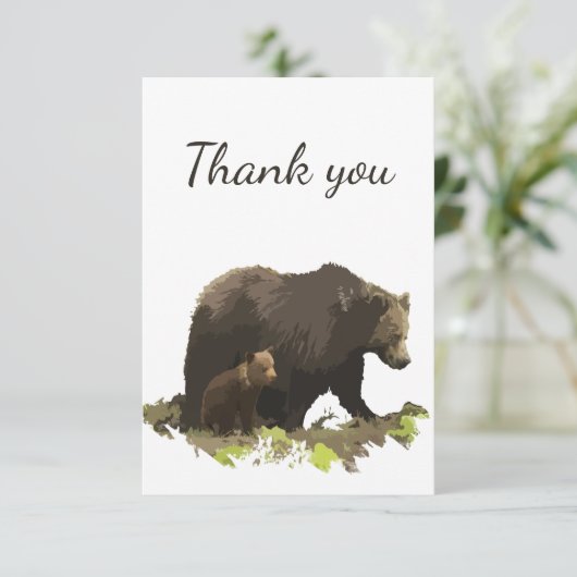 Dank u Waterverf bruin Beer en dop in het midden Bedankkaart (Staand voorkant)